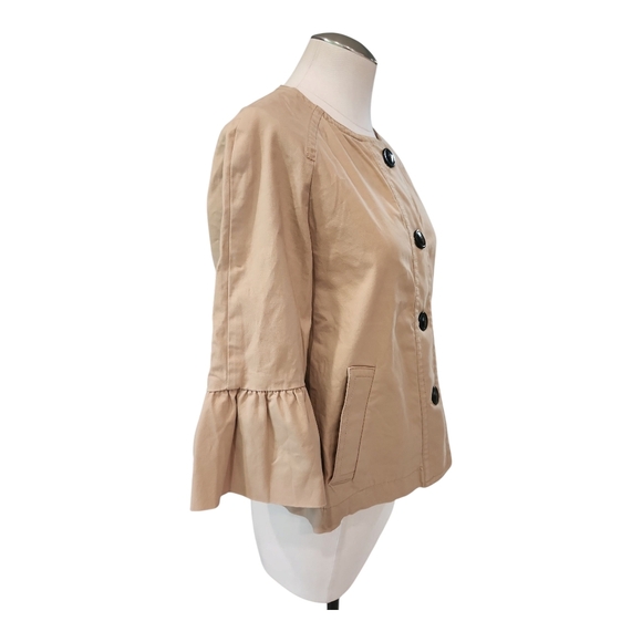 Ann Taylor Tan Button Front Ruffle Sleeve Jacket Size Small - Picture 2 of 8